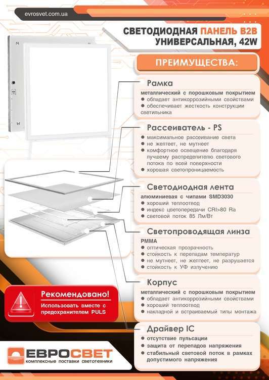 Светильник светодиодная панель 42Вт PANEL-B2B-595 6400K 3500Лм (универсальная)
