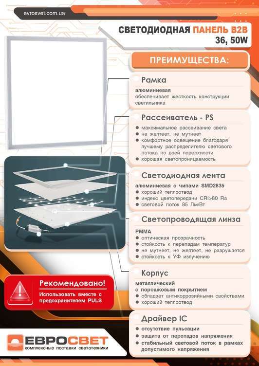 Светильник светодиодная панель 50Вт PANEL-B2B-595  4000K