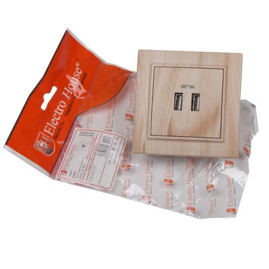 Розетка USB (2 порта) светлое дерево Enzo 2A IP22